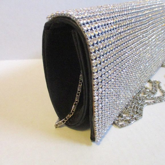 *Vintage Evening Clutch Black Satin with Rhinestone Covered Envelope - Picture 2 of 7